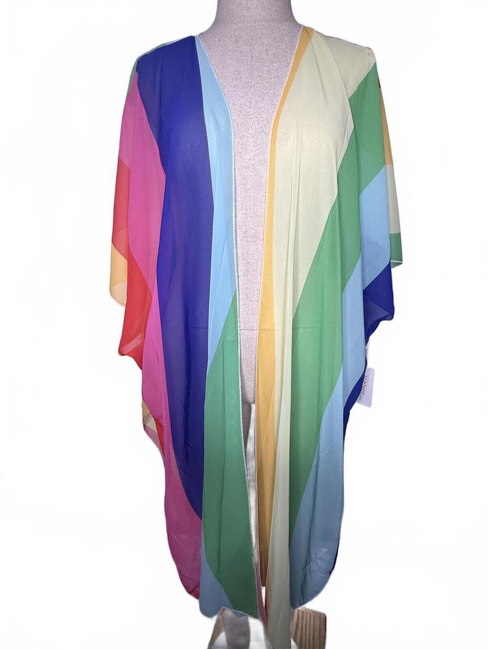 NWT - HIBLUCO Rainbow Women's Multicolor Sheer Kimono Size OS